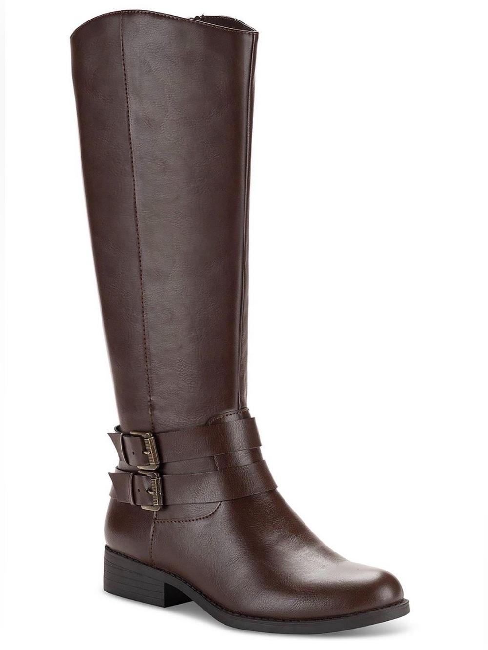Style&Co. Maliaa Brown Faux Leather Knee-High Buckle Riding Boots, Size 5.5, NWT